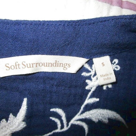 Soft Surroundings Embroidered Tunic Top Size S Oversized 3/4 Sleeves Crepe NEW - Picture 5 of 8